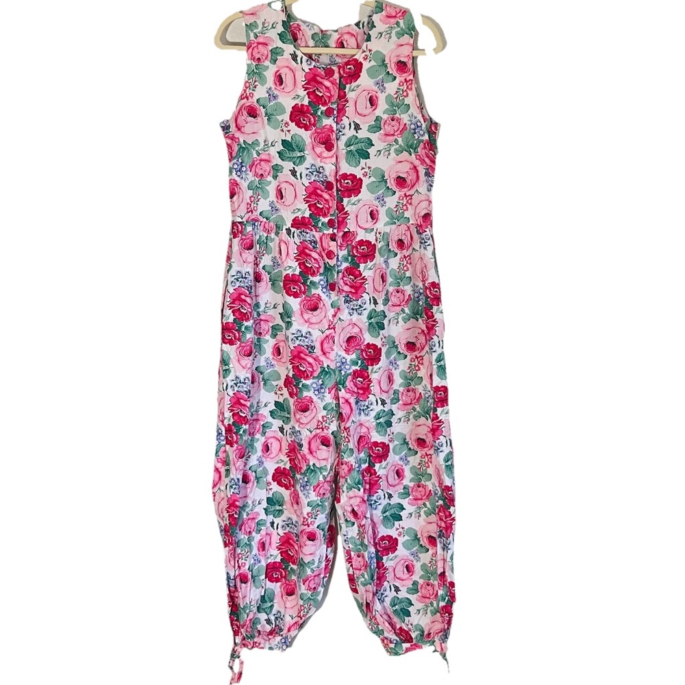 Vintage 90s SBH Floral Rose Button Up Cuff Pant Jumpsuit Romper Size M Boho